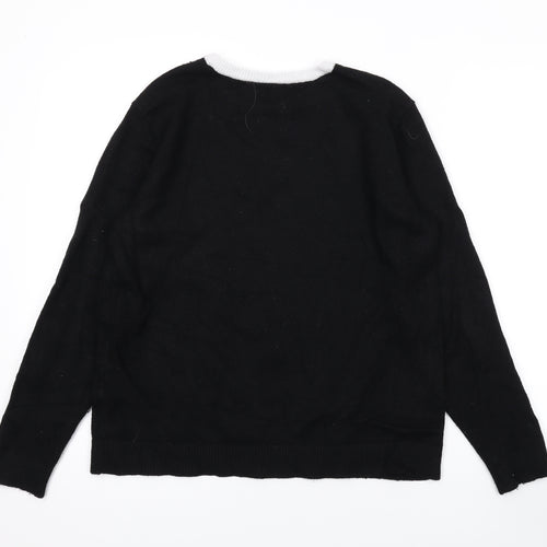 Fransa Womens Black Round Neck Geometric Viscose Pullover Jumper Size M
