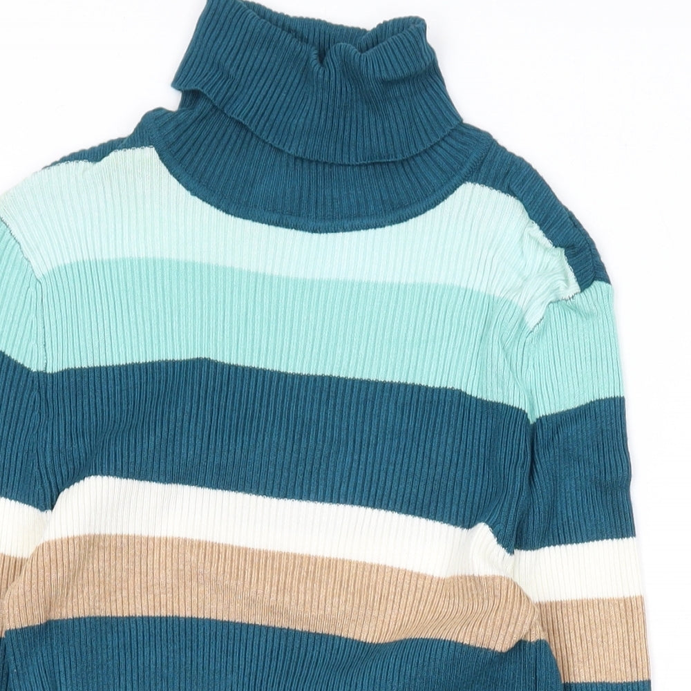 Marks and Spencer Womens Blue Roll Neck Striped Viscose Pullover Jumper Size 10