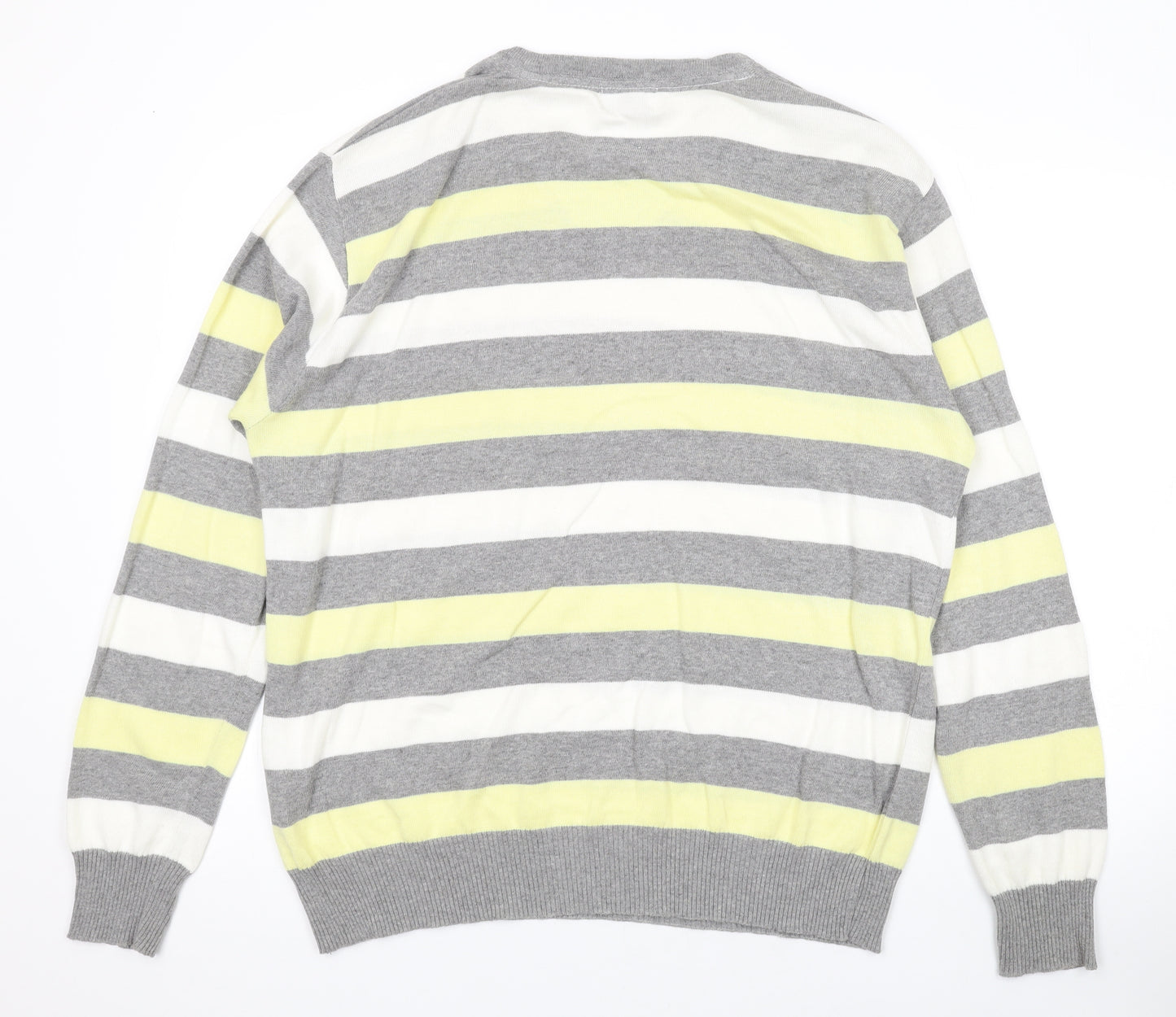 Blue Inc Mens Yellow V-Neck Striped Cotton Pullover Jumper Size XL Long Sleeve