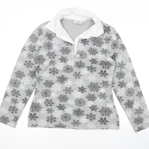Baxter & Wells Womens Grey Collared Geometric Cotton Pullover Jumper Size S - Snowflakes