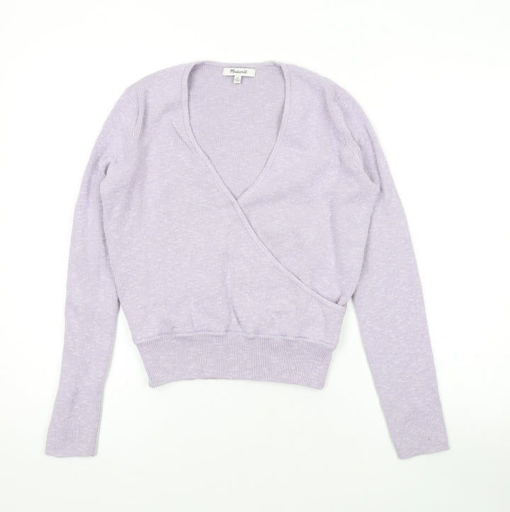 Madewell Womens Purple V-Neck Cotton Pullover Jumper Size XS