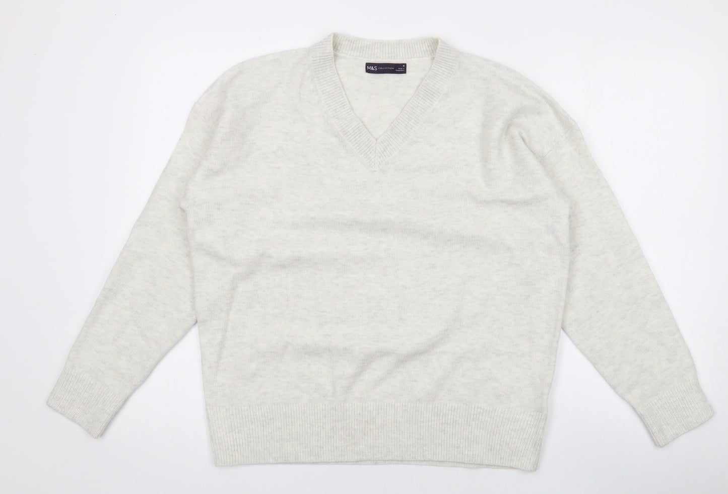 Marks and Spencer Womens Ivory V-Neck Polyester Pullover Jumper Size M