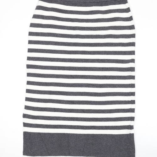 Marks and Spencer Womens Grey Striped Viscose A-Line Skirt Size L