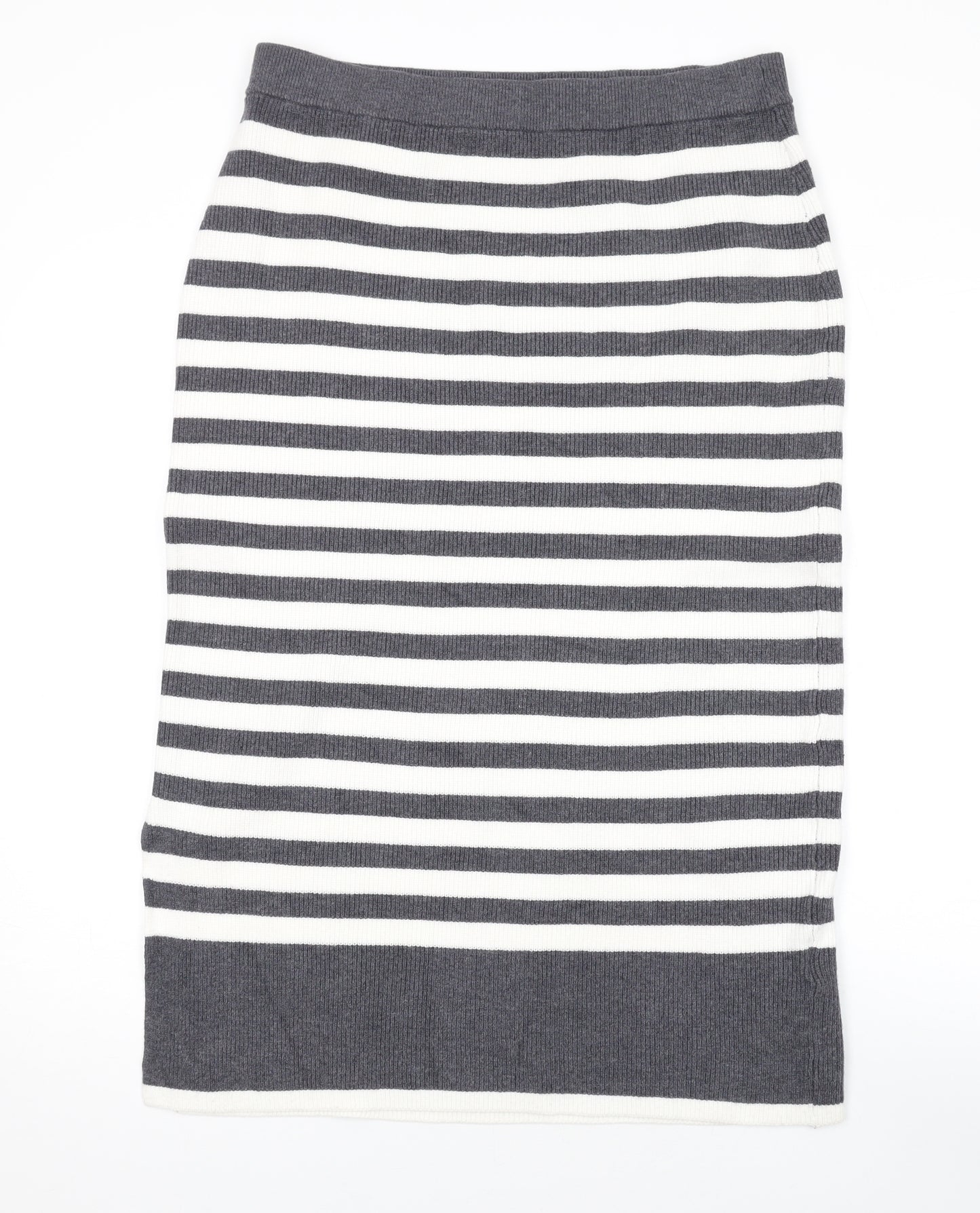 Marks and Spencer Womens Grey Striped Viscose A-Line Skirt Size L