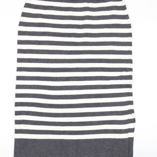 Marks and Spencer Womens Grey Striped Viscose A-Line Skirt Size L