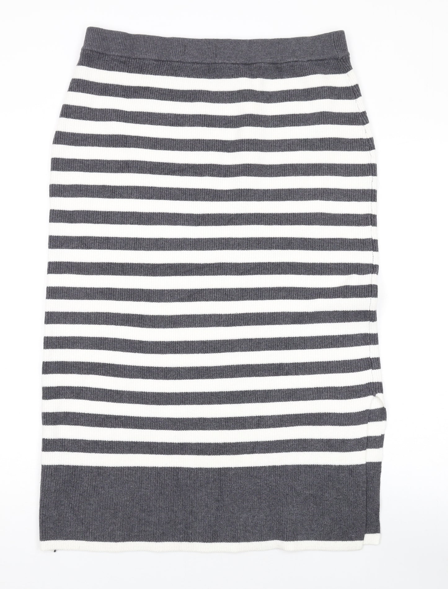 Marks and Spencer Womens Grey Striped Viscose A-Line Skirt Size L