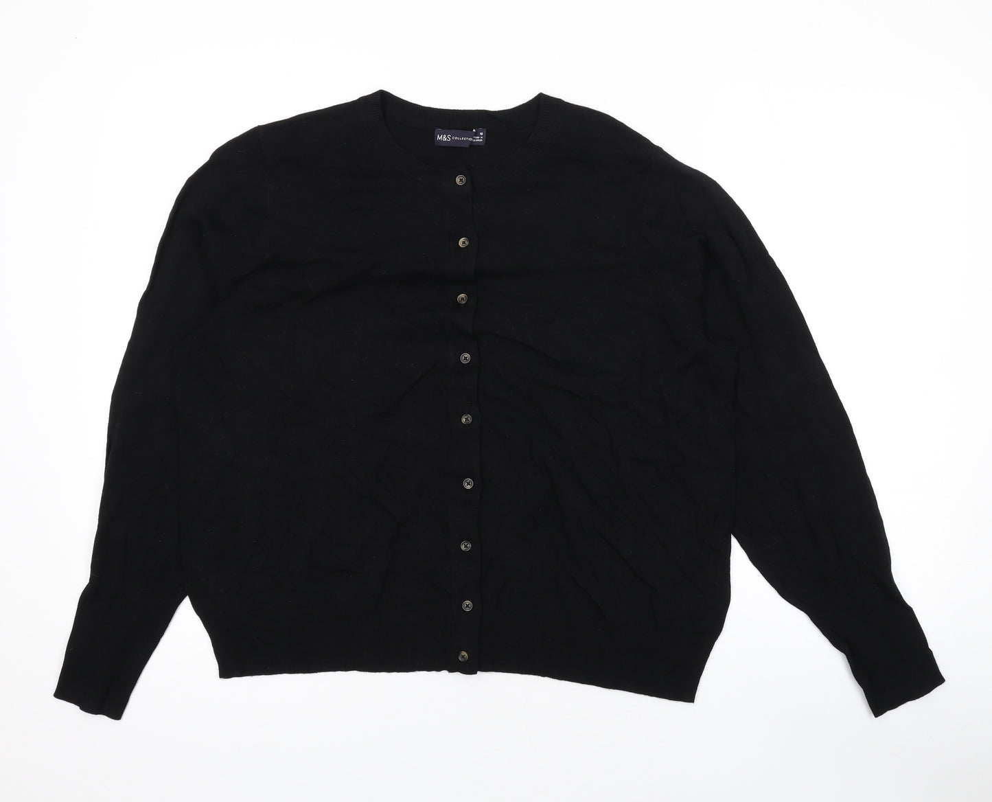 Marks and Spencer Womens Black Round Neck Viscose Cardigan Jumper Size 18