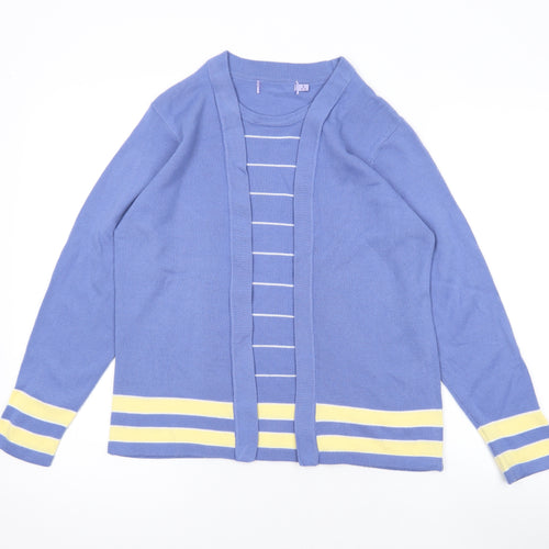 EWM Womens Blue Round Neck Striped Acrylic Pullover Jumper Size M