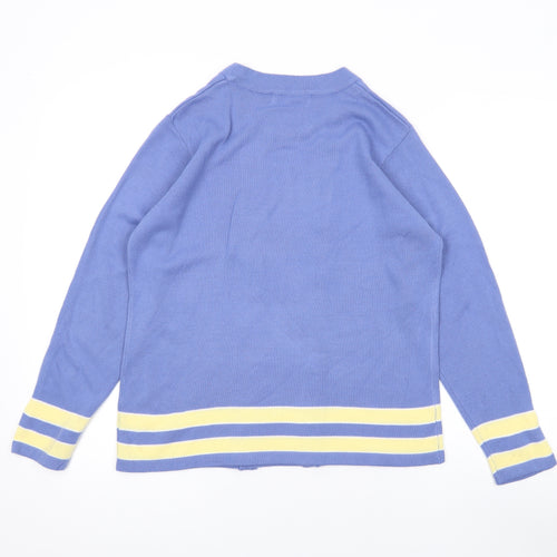 EWM Womens Blue Round Neck Striped Acrylic Pullover Jumper Size M