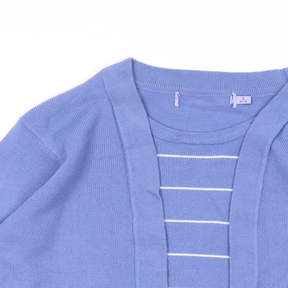 EWM Womens Blue Round Neck Striped Acrylic Pullover Jumper Size M