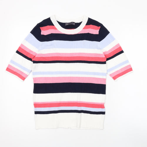 Marks and Spencer Womens Multicoloured Round Neck Striped Viscose Pullover Jumper Size 16