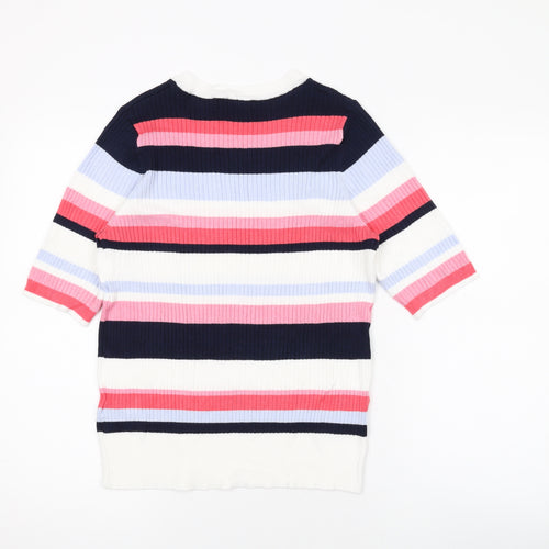 Marks and Spencer Womens Multicoloured Round Neck Striped Viscose Pullover Jumper Size 16