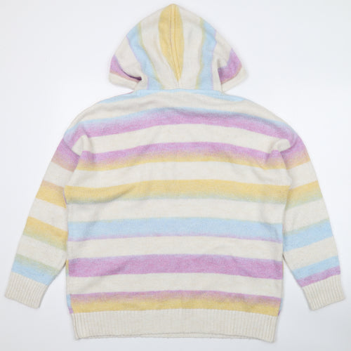NEXT Womens Multicoloured Striped Acrylic Pullover Hoodie Size L Pullover