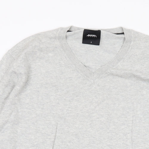 Burton Mens Grey V-Neck Cotton Pullover Jumper Size S Long Sleeve