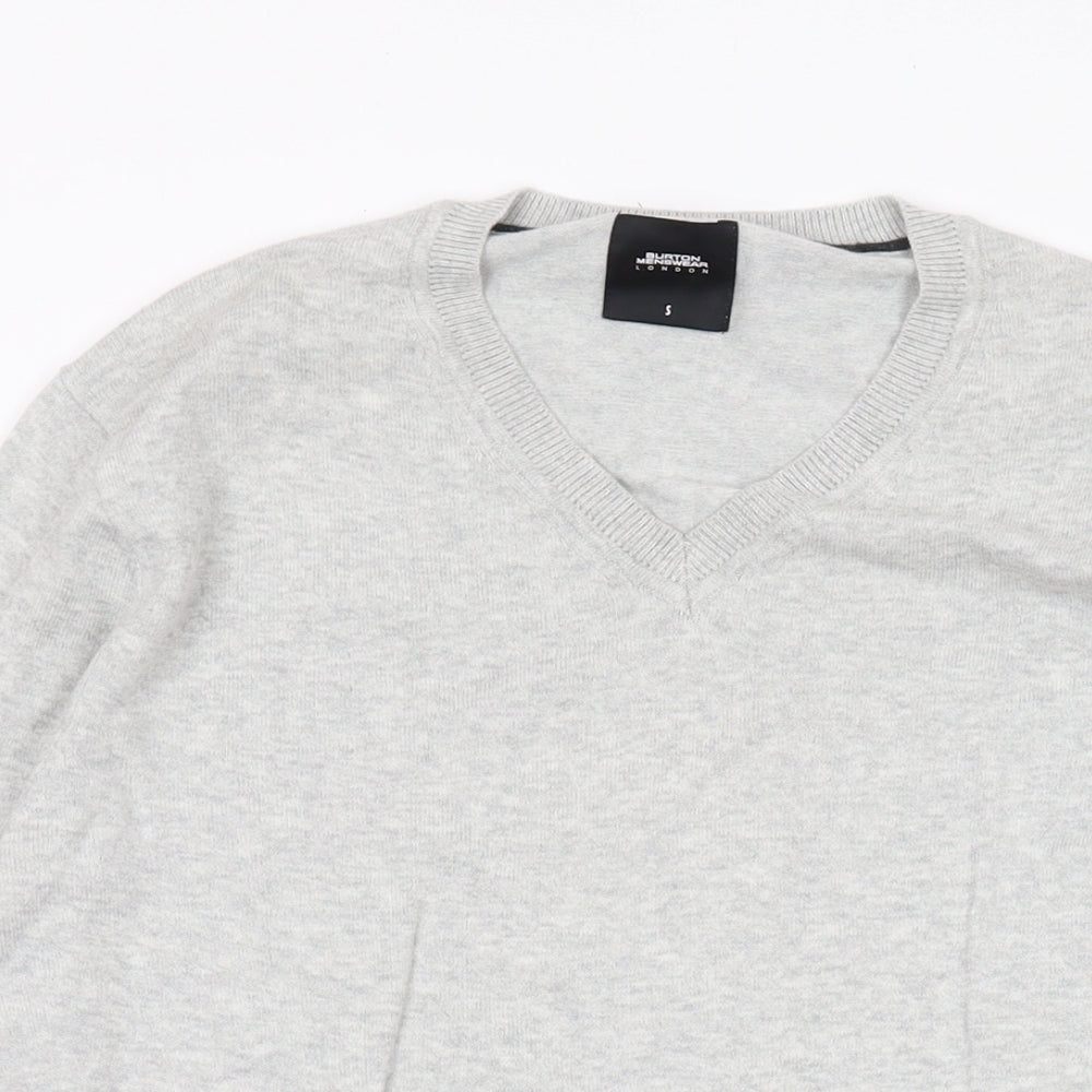 Burton Mens Grey V-Neck Cotton Pullover Jumper Size S Long Sleeve