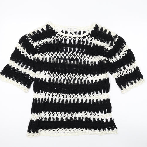 Sunshine Soul Womens Black Round Neck Striped Acrylic Pullover Jumper Size S