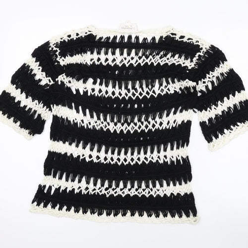 Sunshine Soul Womens Black Round Neck Striped Acrylic Pullover Jumper Size S
