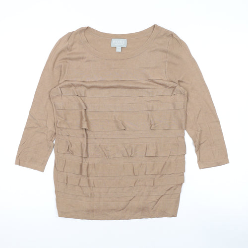 Pure Womens Brown Round Neck Silk Pullover Jumper Size 12