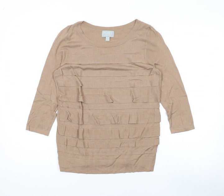 Pure Womens Brown Round Neck Silk Pullover Jumper Size 12