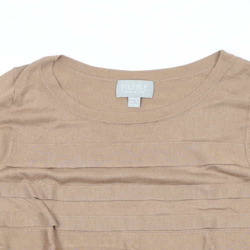Pure Womens Brown Round Neck Silk Pullover Jumper Size 12