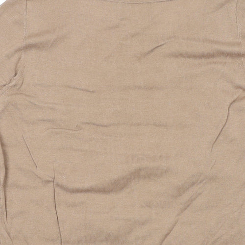 Pure Womens Brown Round Neck Silk Pullover Jumper Size 12