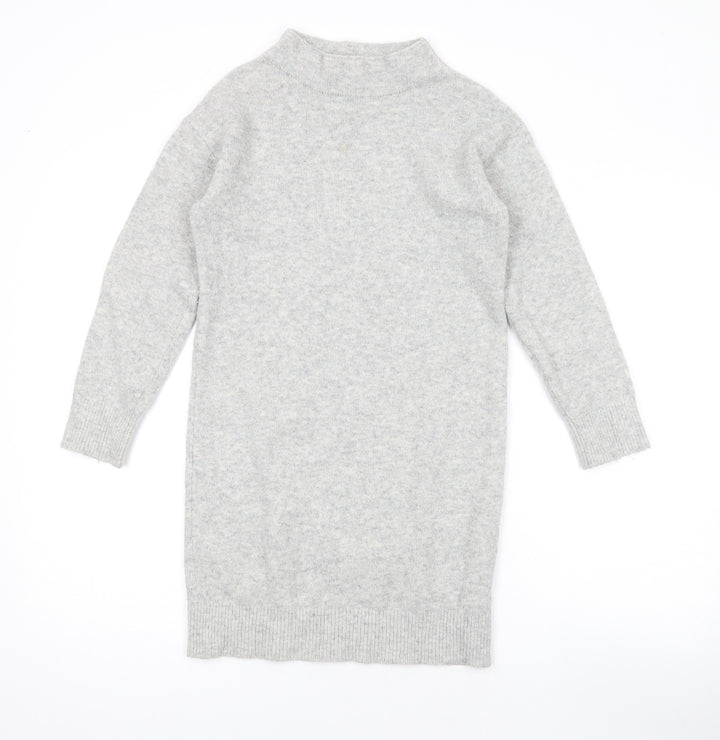 Uniqlo Girls Grey Mock Neck Acrylic Pullover Jumper Size 9-10 Years Pullover
