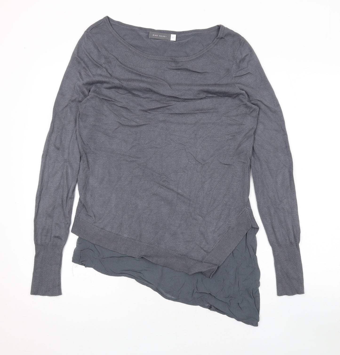 Mint Velvet Womens Grey Round Neck Viscose Pullover Jumper Size 10