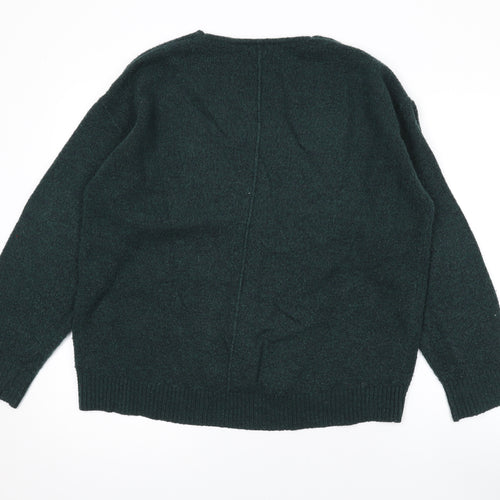 H&M Womens Green V-Neck Acrylic Pullover Jumper Size S