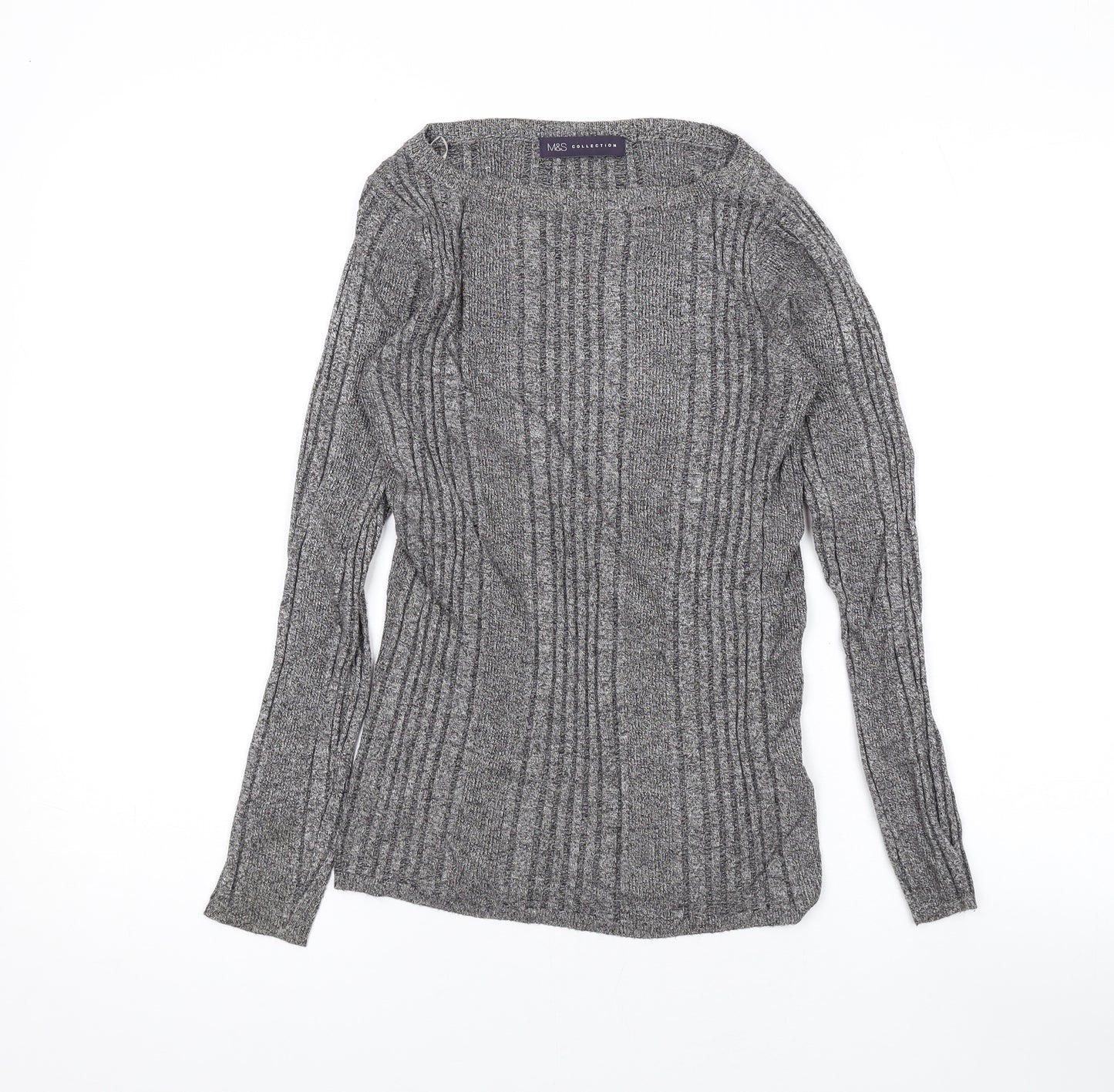 Marks and Spencer Womens Grey Boat Neck Viscose Pullover Jumper Size 10