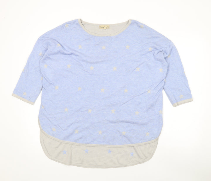 Phase Eight Womens Blue Round Neck Geometric Viscose Pullover Jumper Size M - Star Print