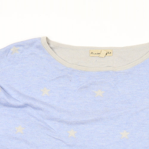 Phase Eight Womens Blue Round Neck Geometric Viscose Pullover Jumper Size M - Star Print