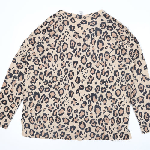M&Co Womens Brown V-Neck Animal Print Acrylic Pullover Jumper Size 12 - Leopard Print