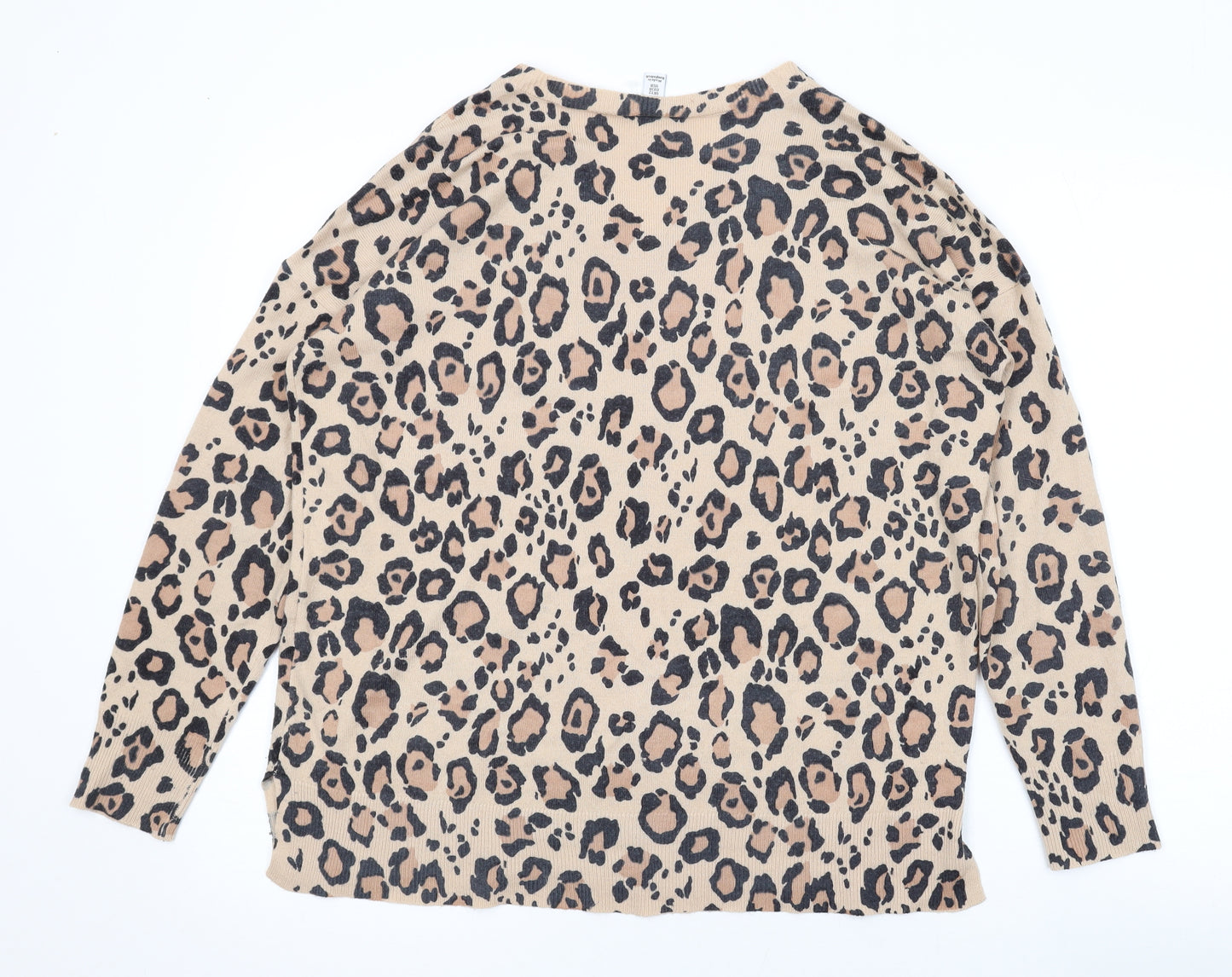 M&Co Womens Brown V-Neck Animal Print Acrylic Pullover Jumper Size 12 - Leopard Print