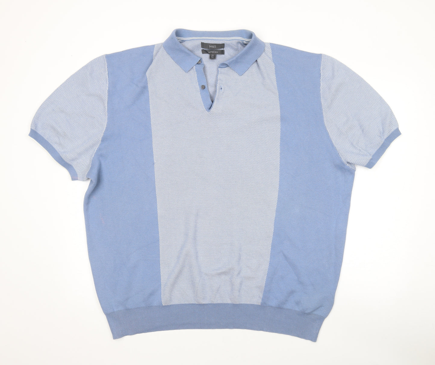 Marks and Spencer Mens Blue Cotton Polo Size 3XL Collared Button