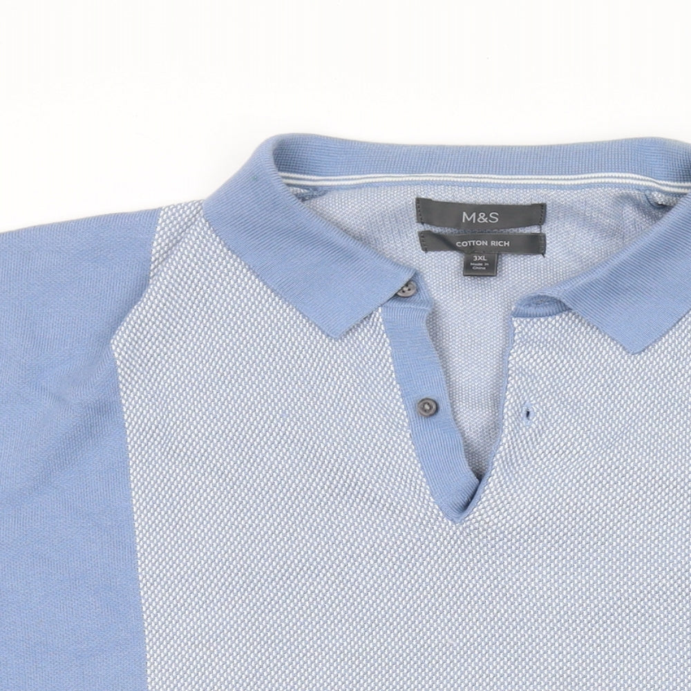 Marks and Spencer Mens Blue Cotton Polo Size 3XL Collared Button