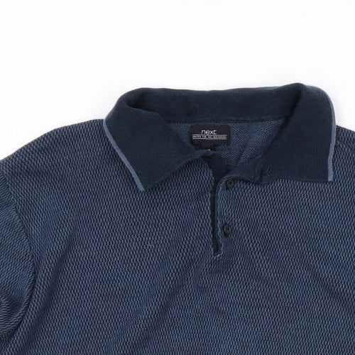 NEXT Mens Blue Collared Cotton Pullover Jumper Size M Long Sleeve