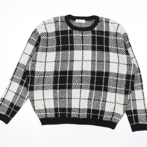 H&M Girls Black Round Neck Plaid Acrylic Pullover Jumper Size 12-13 Years Pullover