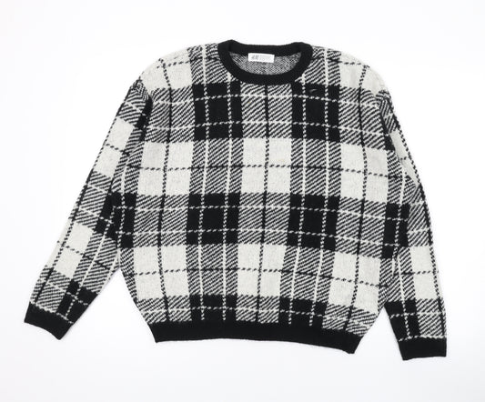 H&M Girls Black Round Neck Plaid Acrylic Pullover Jumper Size 12-13 Years Pullover