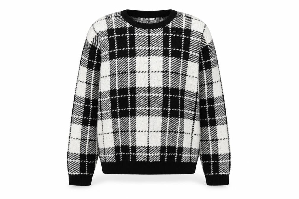 H&M Girls Black Round Neck Plaid Acrylic Pullover Jumper Size 12-13 Years Pullover