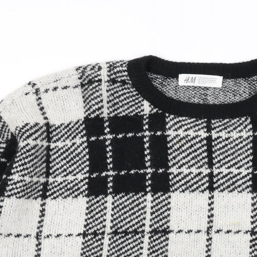 H&M Girls Black Round Neck Plaid Acrylic Pullover Jumper Size 12-13 Years Pullover