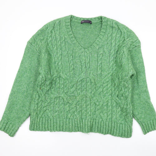 Marks and Spencer Womens Green V-Neck Polyamide Pullover Jumper Size M