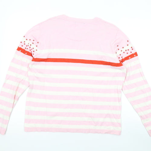 Roman Womens Pink Round Neck Striped Viscose Pullover Jumper Size 20
