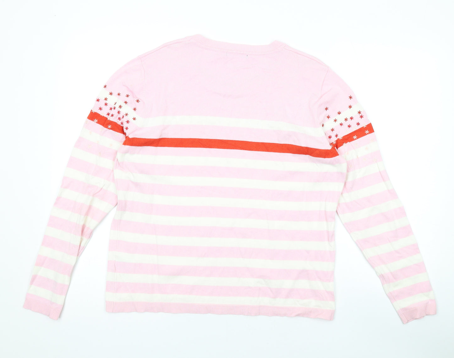 Roman Womens Pink Round Neck Striped Viscose Pullover Jumper Size 20