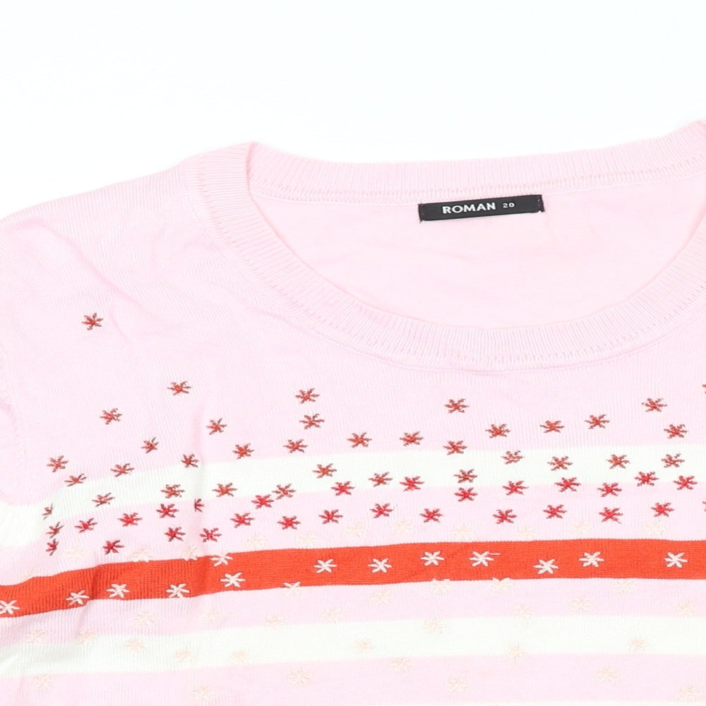 Roman Womens Pink Round Neck Striped Viscose Pullover Jumper Size 20