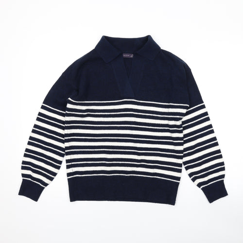 Marks and Spencer Womens Blue Collared Striped Polyester Pullover Jumper Size XS