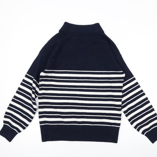 Marks and Spencer Womens Blue Collared Striped Polyester Pullover Jumper Size XS