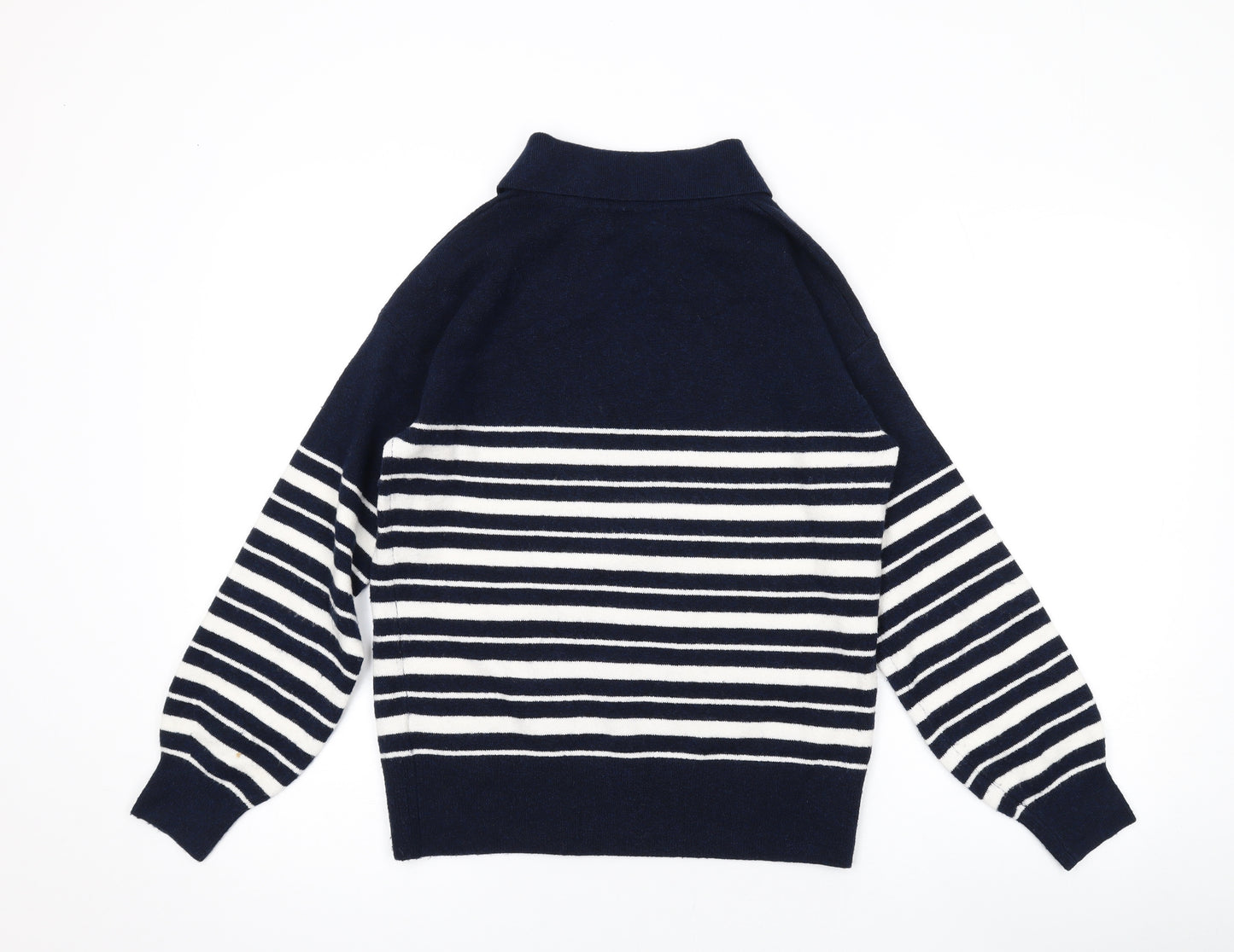 Marks and Spencer Womens Blue Collared Striped Polyester Pullover Jumper Size XS