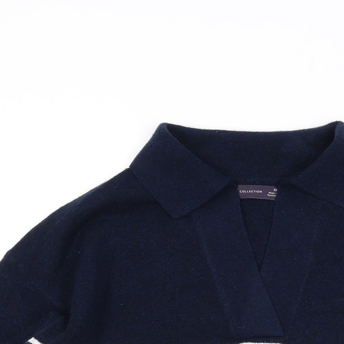 Marks and Spencer Womens Blue Collared Striped Polyester Pullover Jumper Size XS