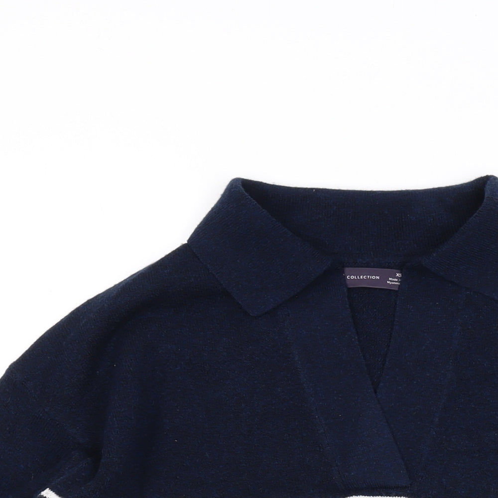 Marks and Spencer Womens Blue Collared Striped Polyester Pullover Jumper Size XS