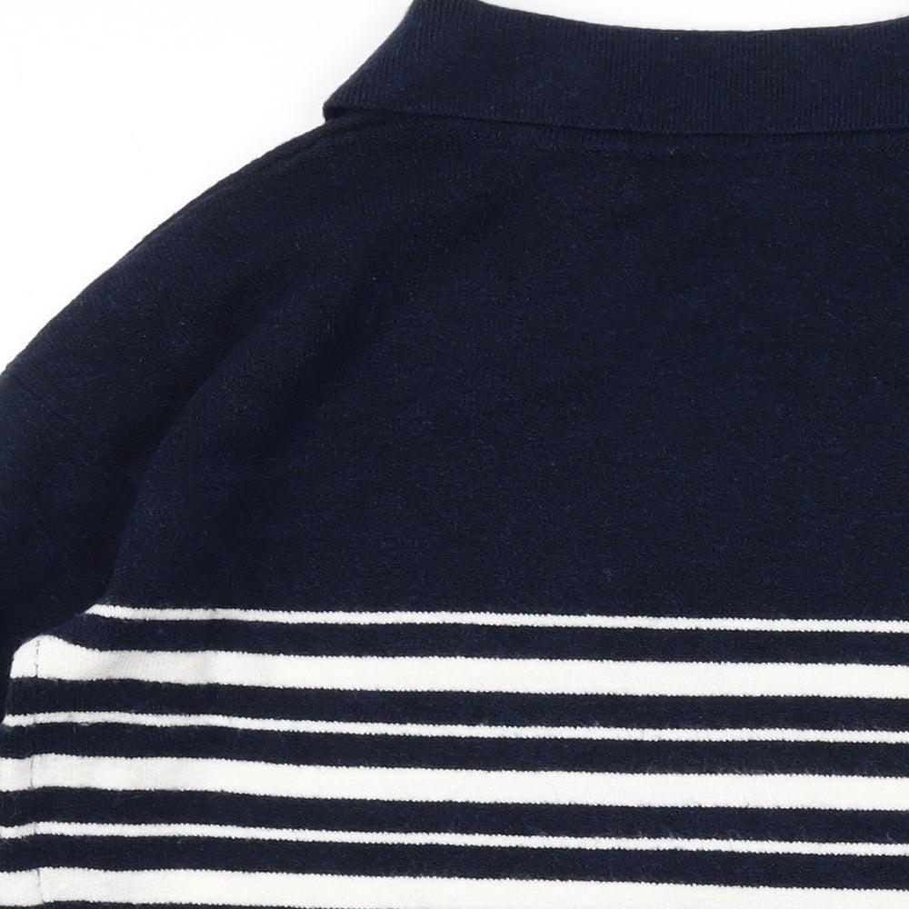 Marks and Spencer Womens Blue Collared Striped Polyester Pullover Jumper Size XS